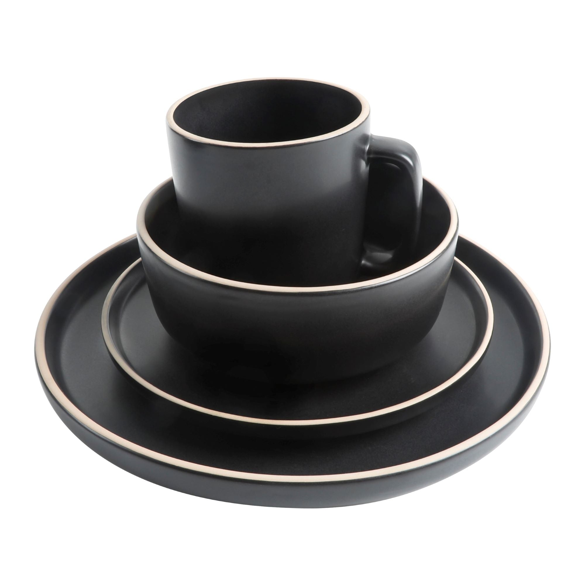 Gibson Home Zuma 16 Piece Stoneware Plates, Bowls, & Mugs Dinnerware Set - Matte White