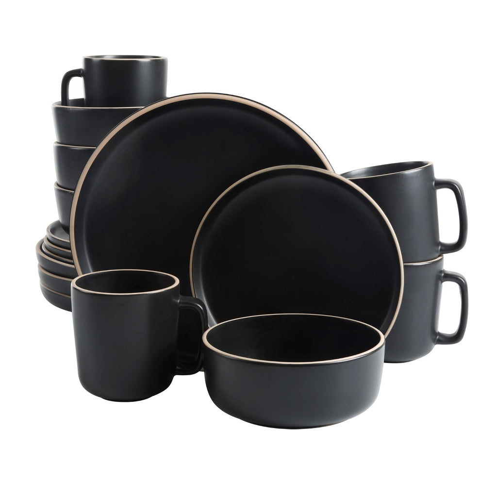 Gibson Home Zuma 16 Piece Stoneware Plates, Bowls, & Mugs Dinnerware Set - Matte White