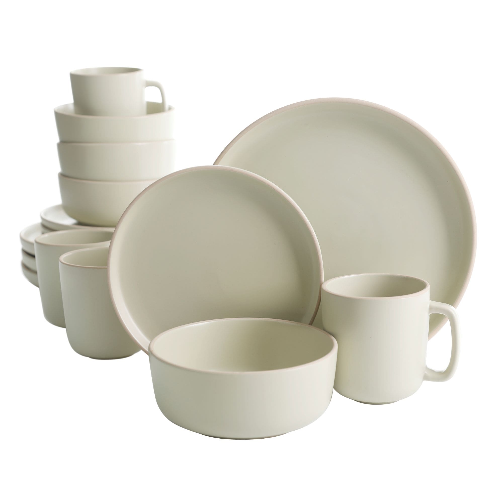 Gibson Home Zuma 16 Piece Stoneware Plates, Bowls, & Mugs Dinnerware Set - Matte White