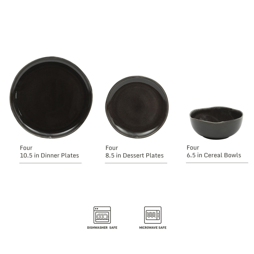 Gibson Soho Lounge Nardini 12 Piece (Service for 4) Plates and Bowls Reactive Glaze Dishes Stoneware Dinnerware Set