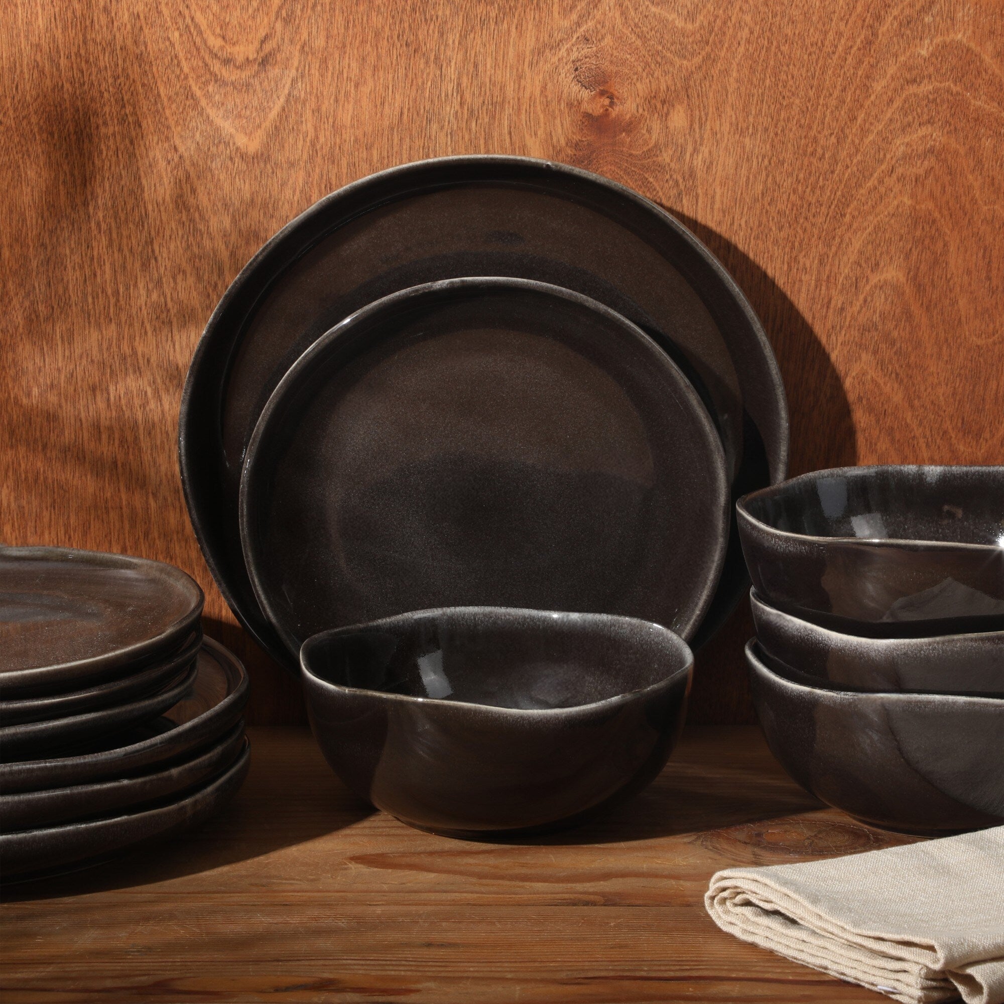 Gibson Soho Lounge Nardini 12 Piece (Service for 4) Plates and Bowls Reactive Glaze Dishes Stoneware Dinnerware Set