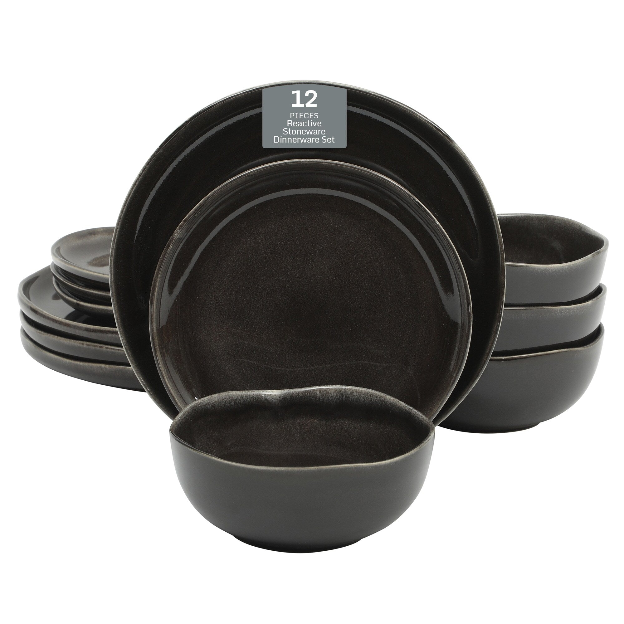 Gibson Soho Lounge Nardini 12 Piece (Service for 4) Plates and Bowls Reactive Glaze Dishes Stoneware Dinnerware Set