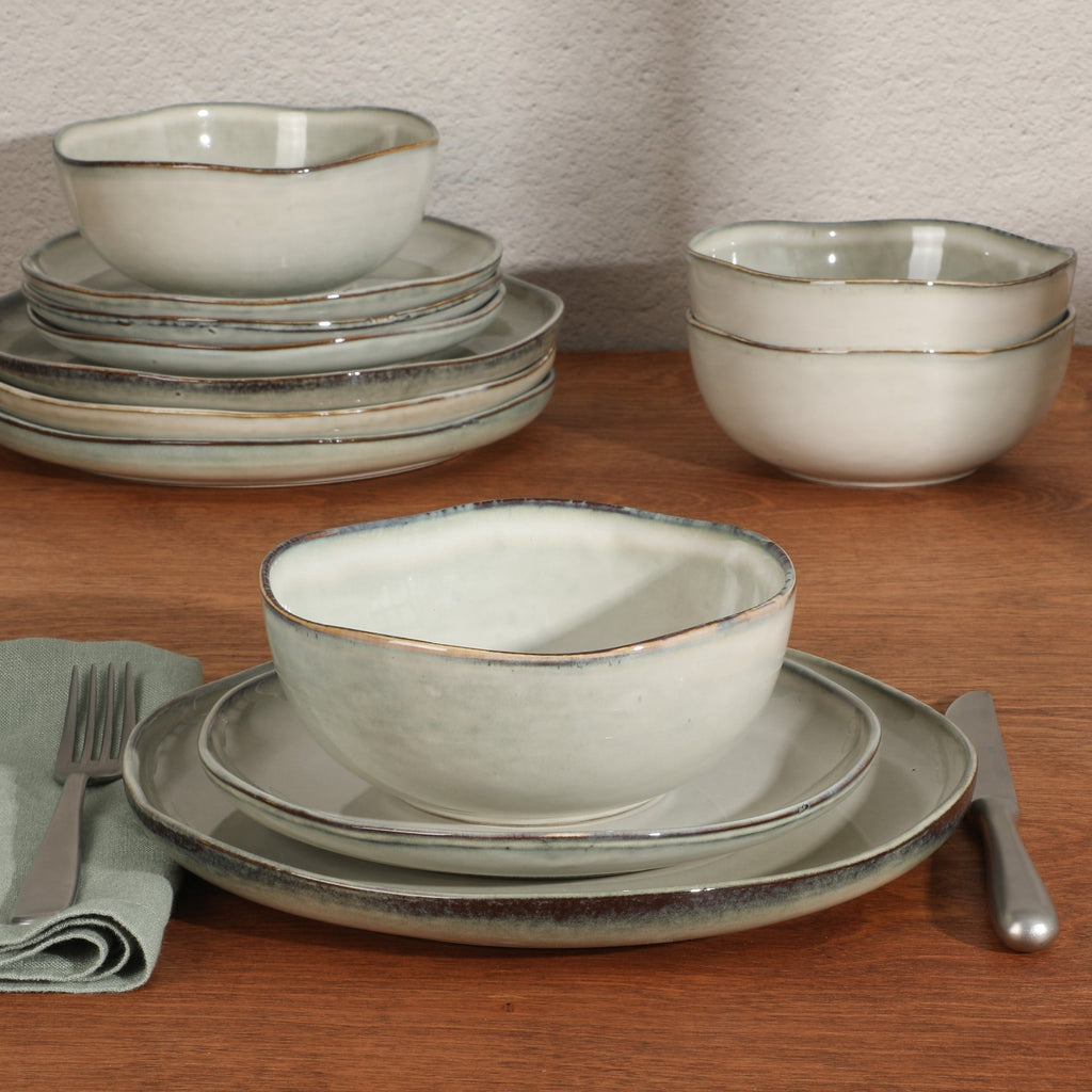 Gibson Soho Lounge Nardini 12 Piece (Service for 4) Plates and Bowls Reactive Glaze Dishes Stoneware Dinnerware Set