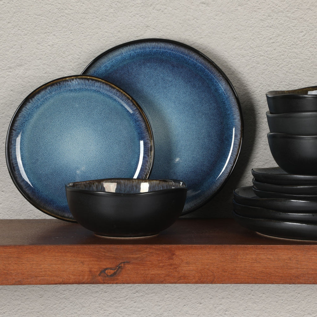 Gibson Soho Lounge Nardini 12 Piece (Service for 4) Plates and Bowls Reactive Glaze Dishes Stoneware Dinnerware Set