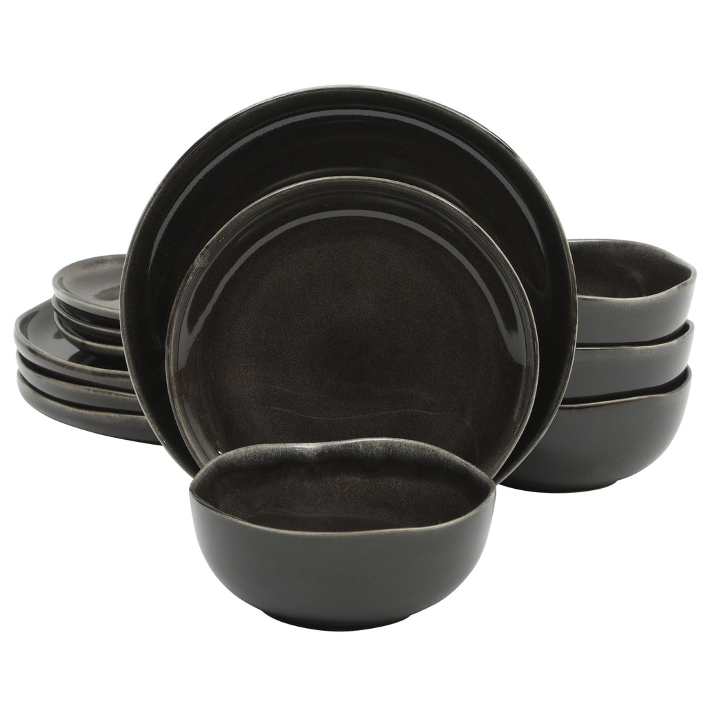 Gibson Soho Lounge Nardini 12 Piece (Service for 4) Plates and Bowls Reactive Glaze Dishes Stoneware Dinnerware Set