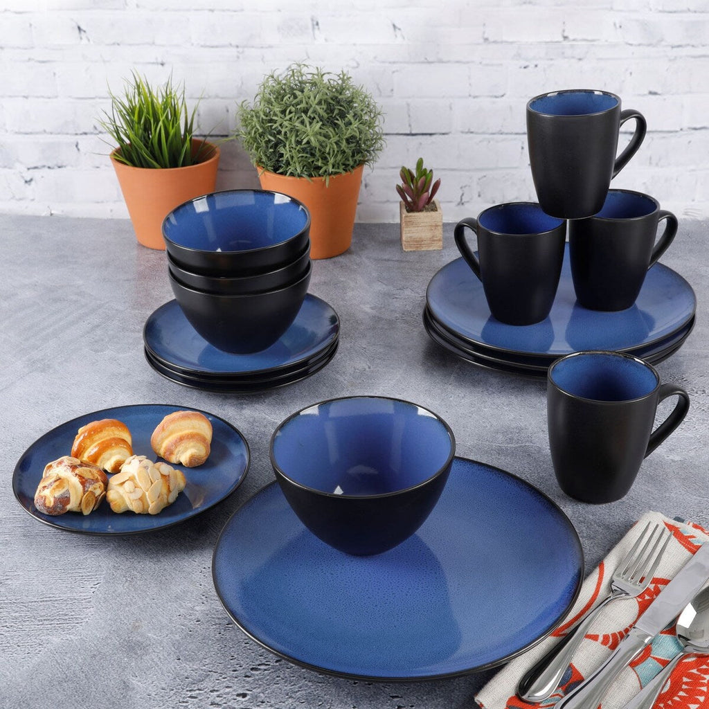 Gibson Soho Lounge Round 16-Piece Dinnerware Set - Blue