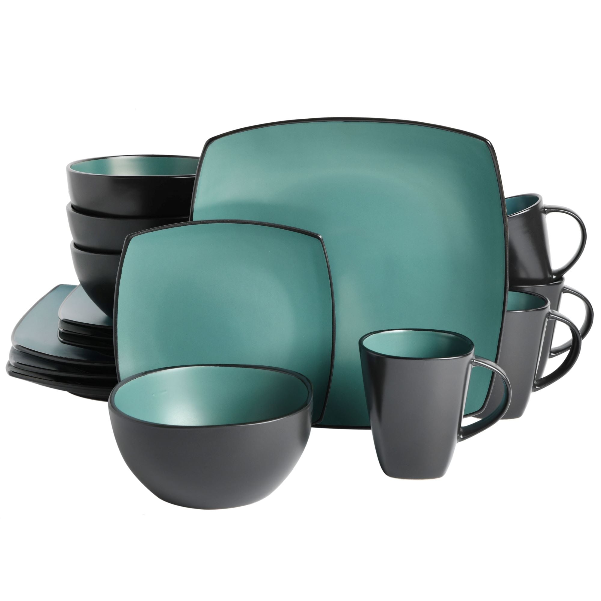 Gibson Soho Lounge Square 16-Piece Reactive Glaze Stoneware Dinnerware Set