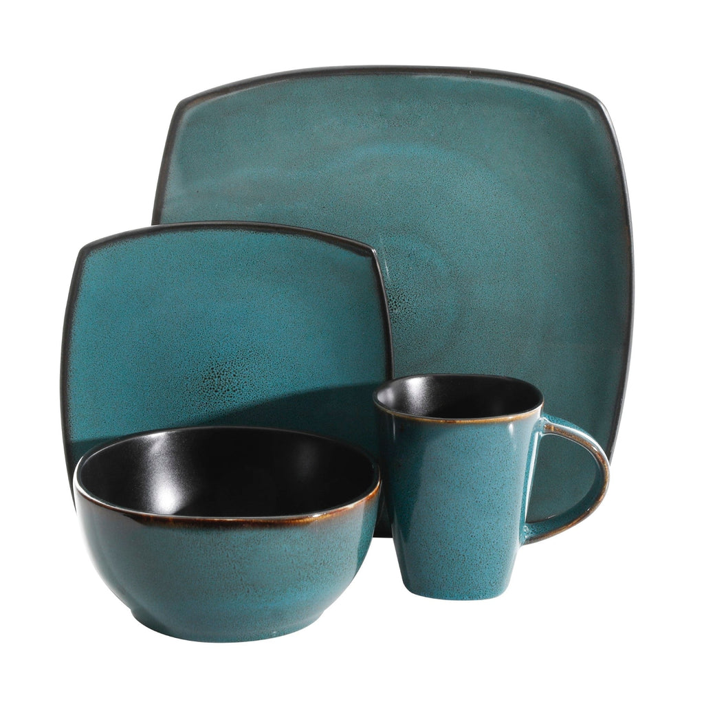 Gibson Soho Lounge Square 16-Piece Reactive Glaze Stoneware Dinnerware Set