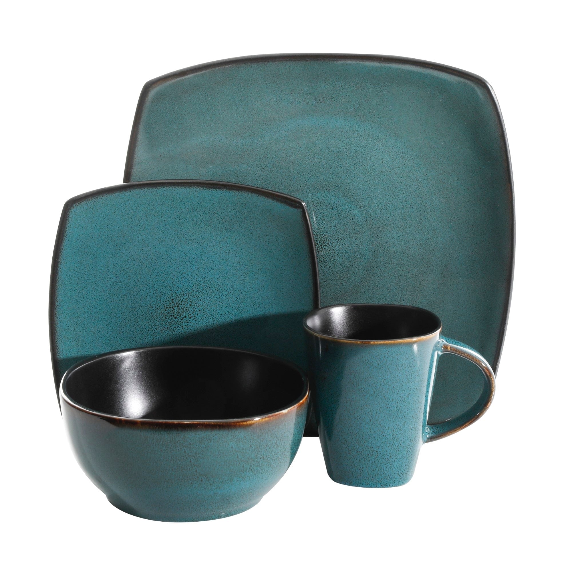 Gibson Soho Lounge Square 16-Piece Reactive Glaze Stoneware Dinnerware Set