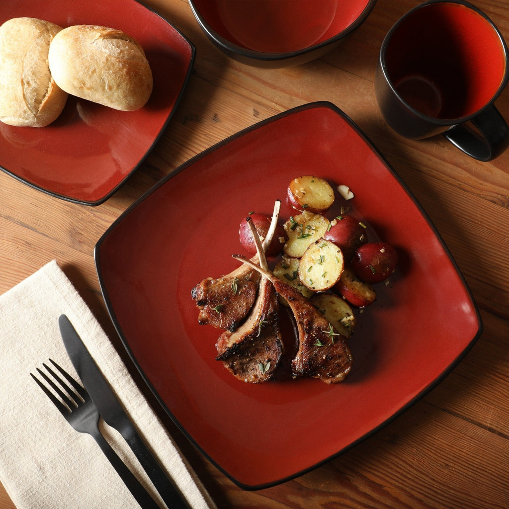 Gibson Soho Lounge Square 16-Piece Reactive Glaze Stoneware Dinnerware Set