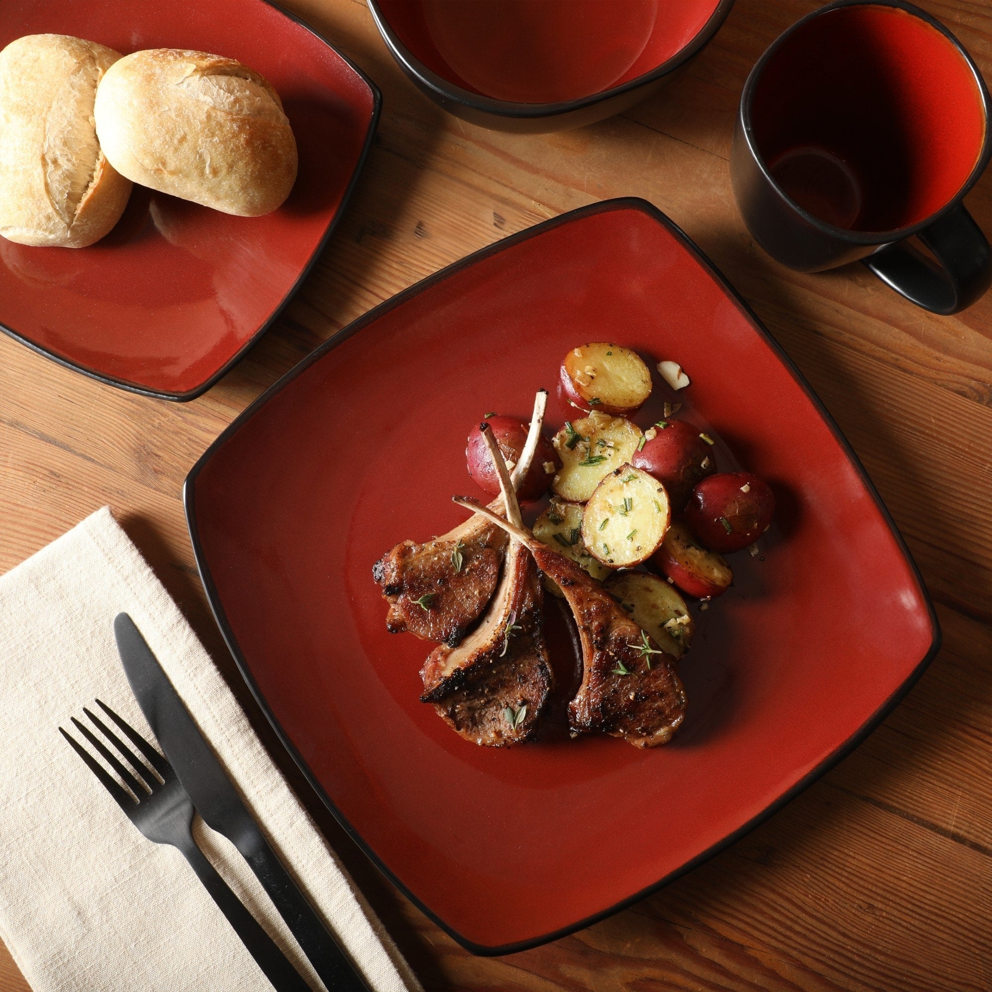 Gibson Soho Lounge Square 16-Piece Reactive Glaze Stoneware Dinnerware Set
