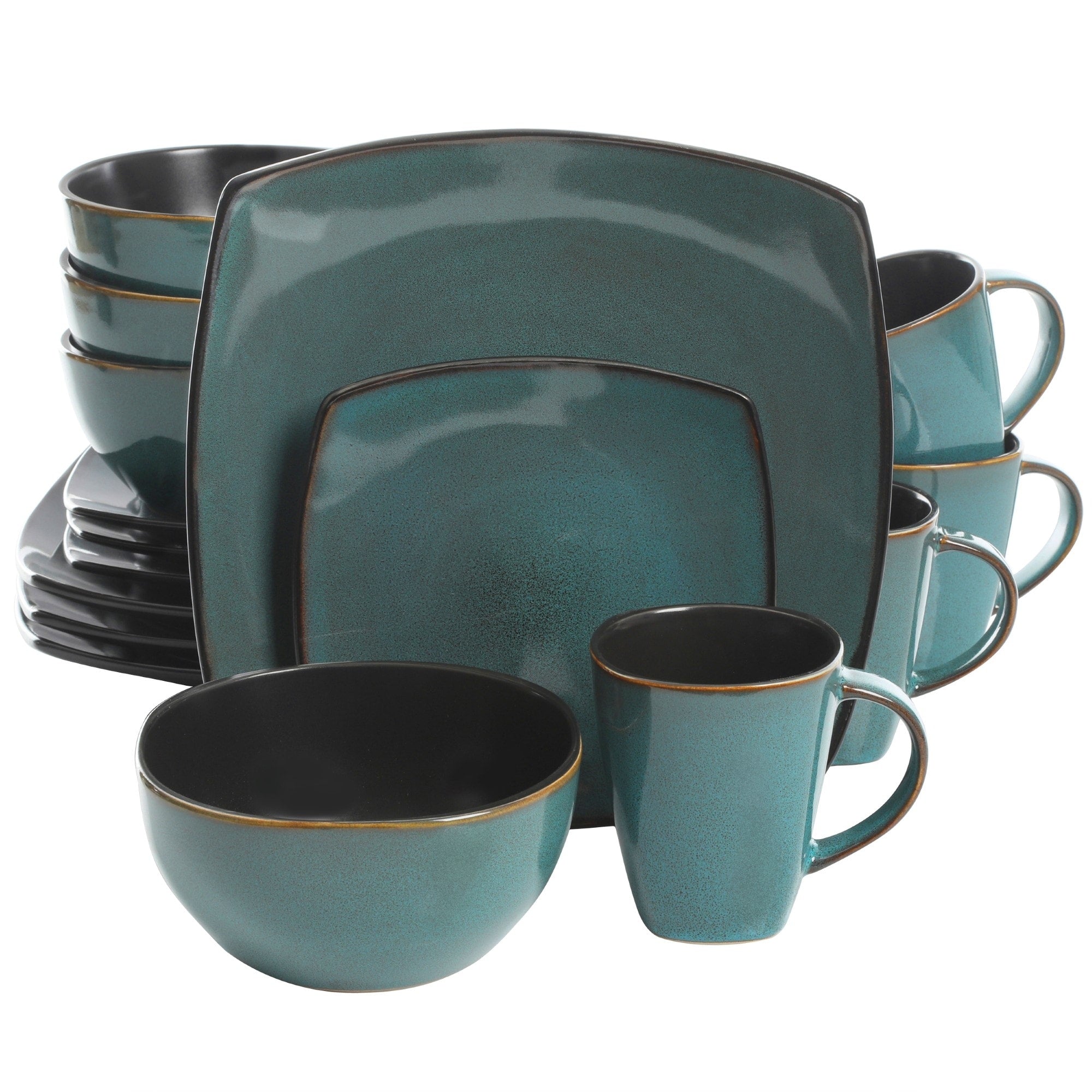 Gibson Soho Lounge Square 16-Piece Reactive Glaze Stoneware Dinnerware Set
