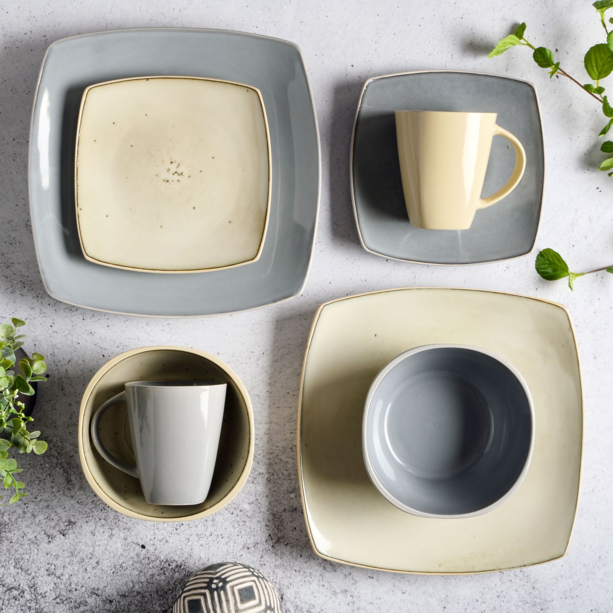 Gibson Soho Lounge Square 16-Piece Reactive Glaze Stoneware Dinnerware Set