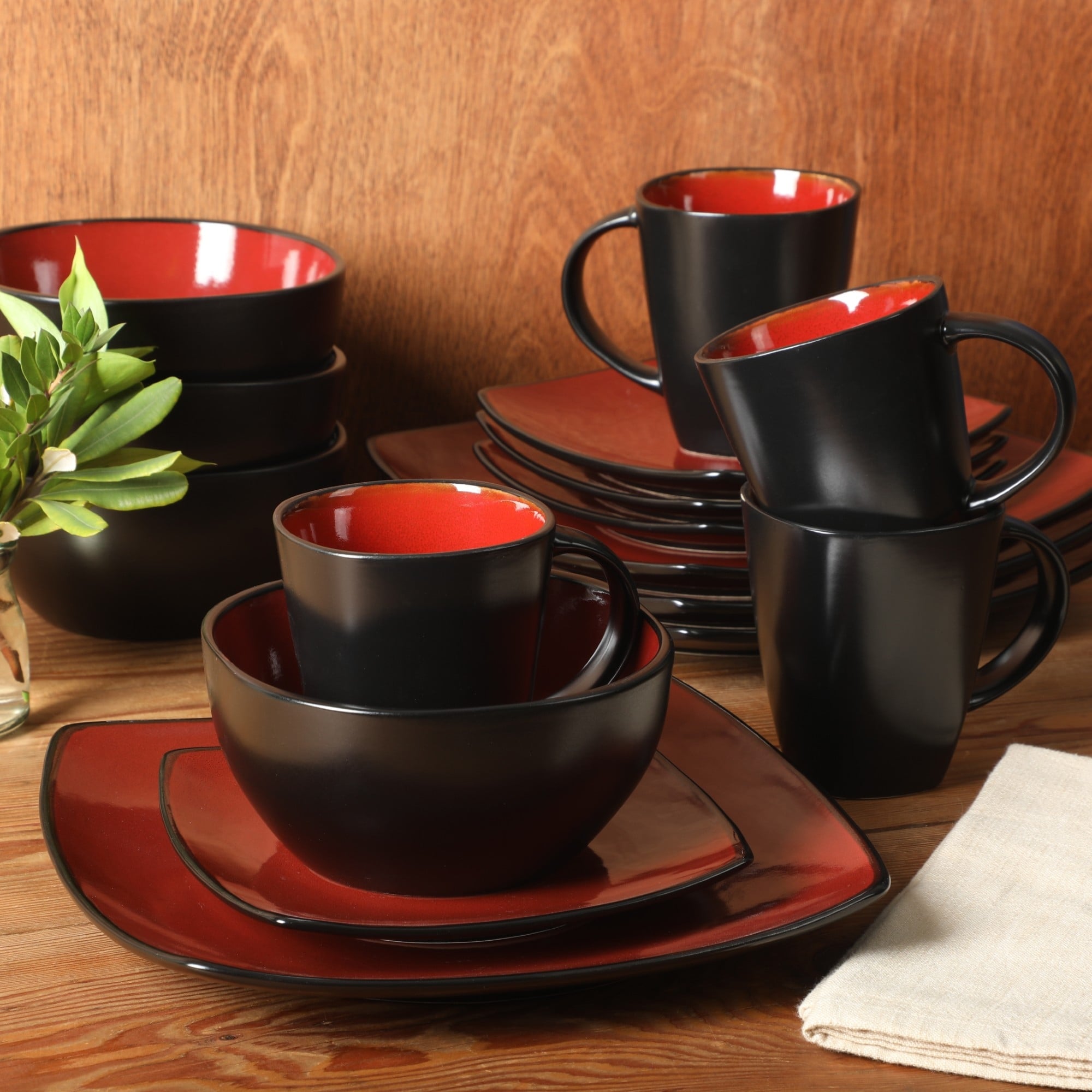 Gibson Soho Lounge Square 16-Piece Reactive Glaze Stoneware Dinnerware Set