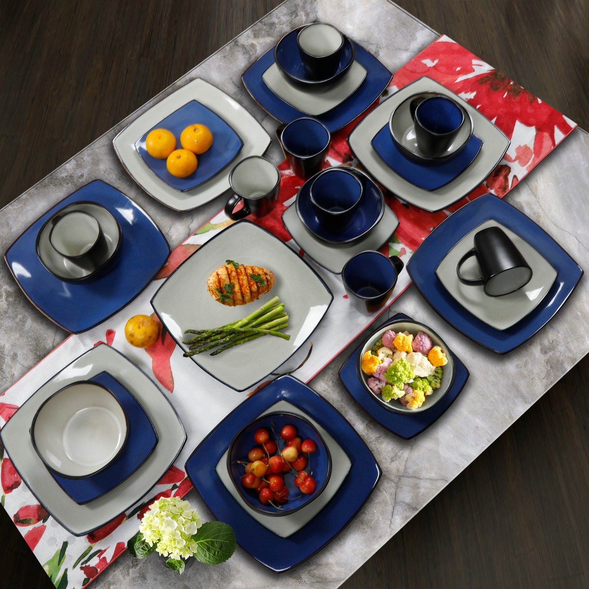 Gibson Soho Lounge Square 16-Piece Reactive Glaze Stoneware Dinnerware Set