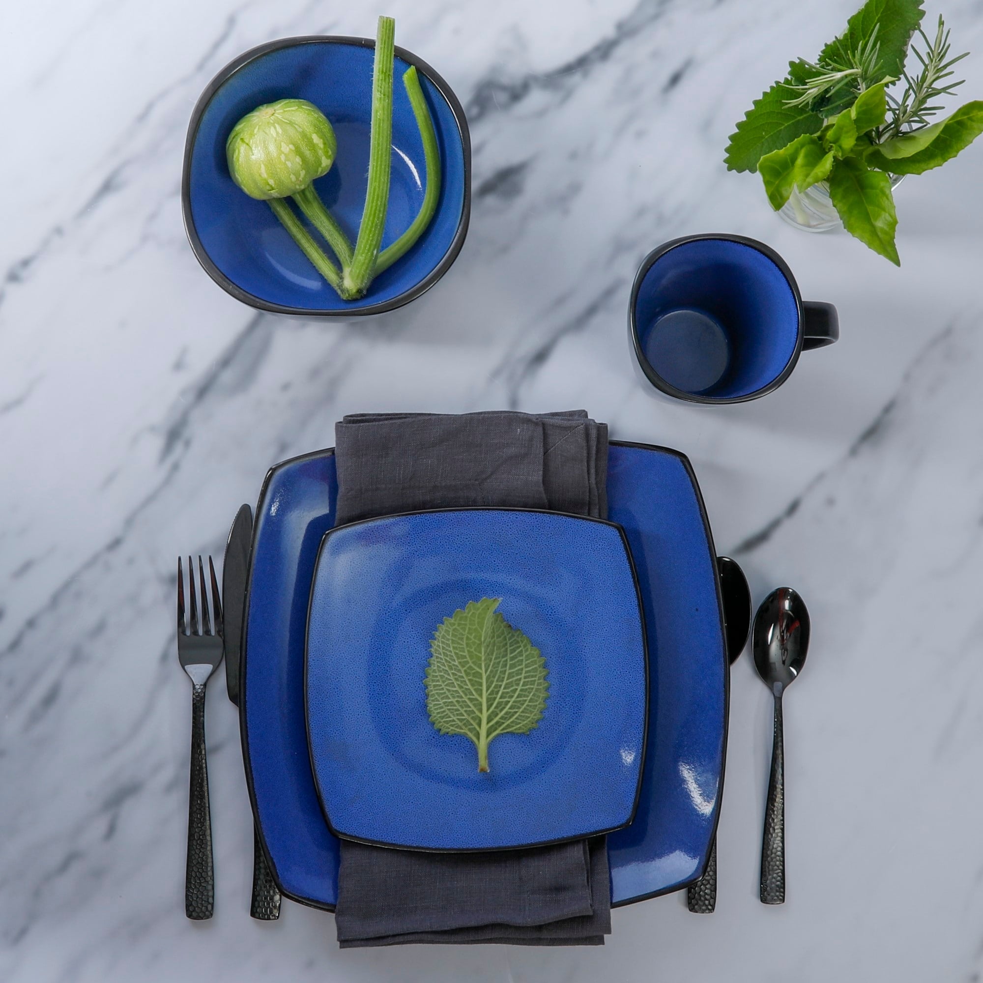 Gibson Soho Lounge Square 16-Piece Reactive Glaze Stoneware Dinnerware Set