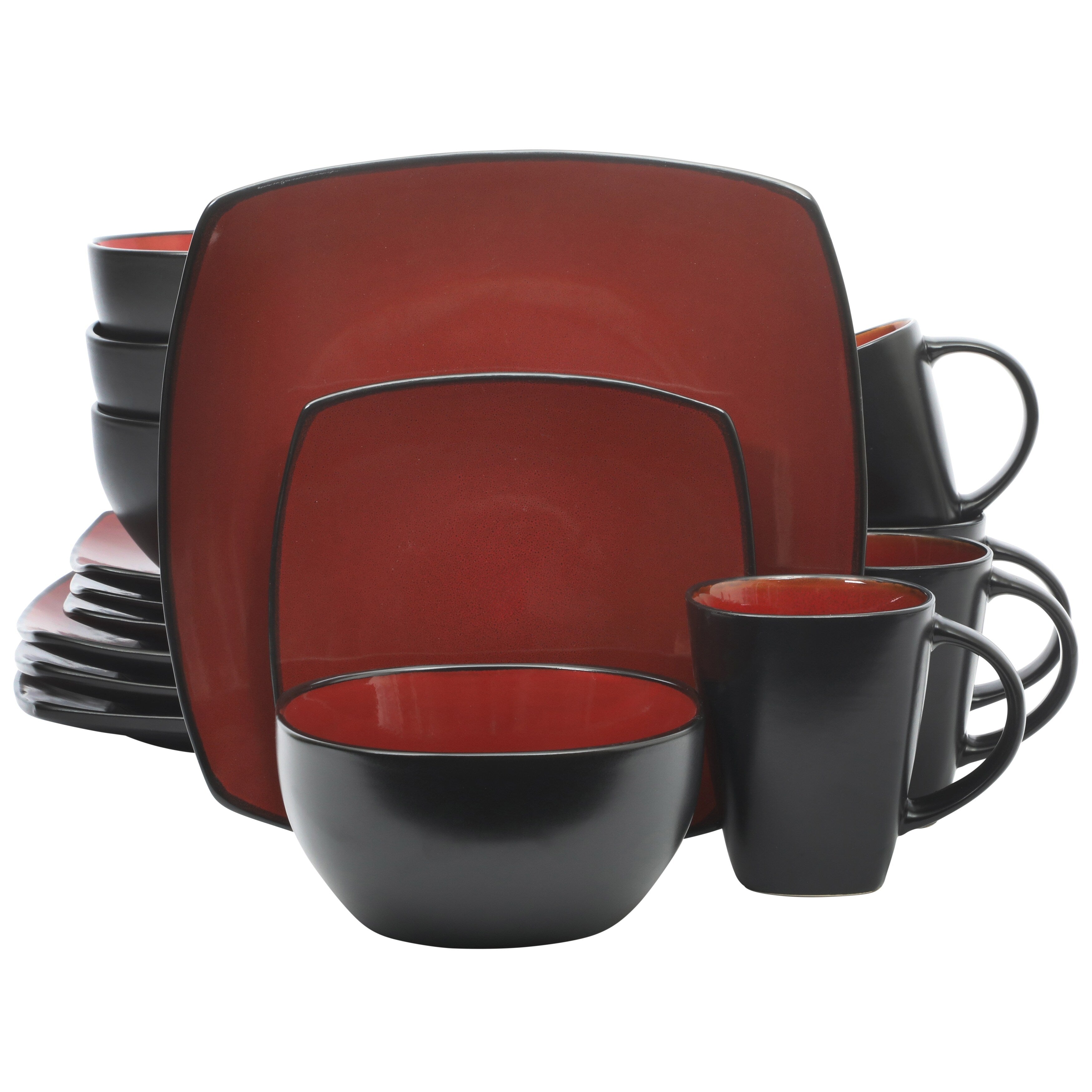 Gibson Soho Lounge Square 16-Piece Reactive Glaze Stoneware Dinnerware Set