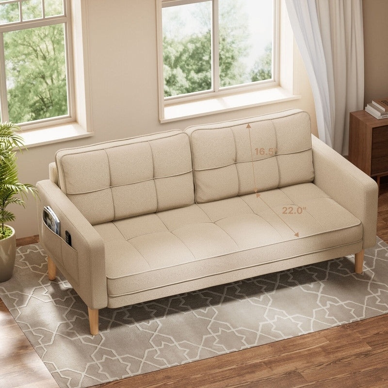 3-Seater Modern Upholstered Sofa, Convertible Sofa, Sofa Bed with Sturdy Wooden Legs for Living Room