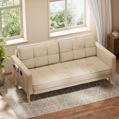 3-Seater Modern Upholstered Sofa, Convertible Sofa, Sofa Bed with Sturdy Wooden Legs for Living Room