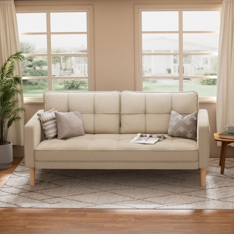 3-Seater Modern Upholstered Sofa, Convertible Sofa, Sofa Bed with Sturdy Wooden Legs for Living Room