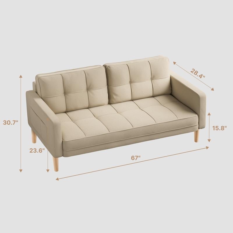 3-Seater Modern Upholstered Sofa, Convertible Sofa, Sofa Bed with Sturdy Wooden Legs for Living Room