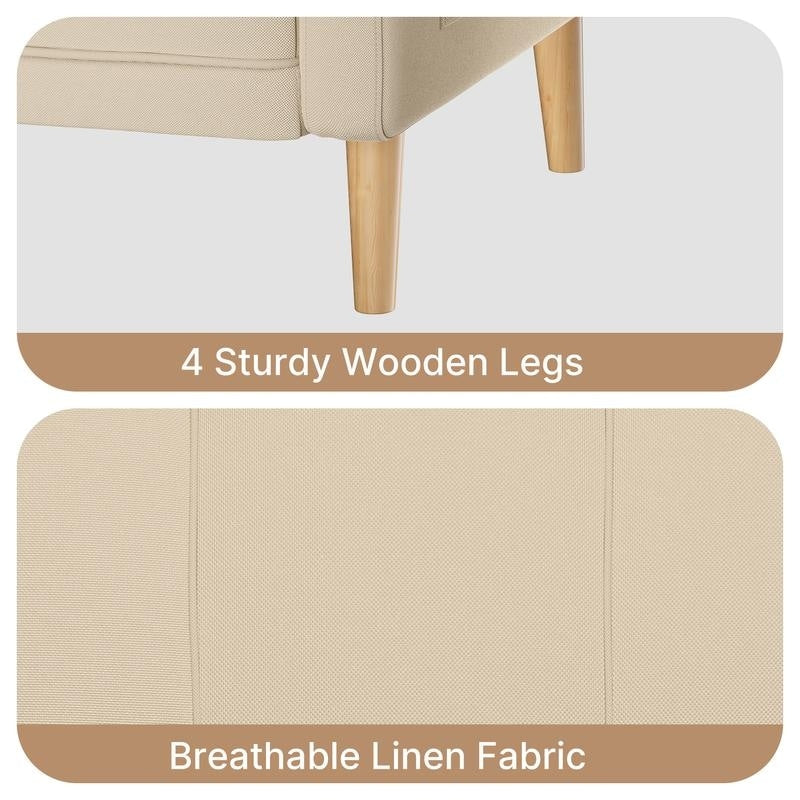 3-Seater Modern Upholstered Sofa, Convertible Sofa, Sofa Bed with Sturdy Wooden Legs for Living Room