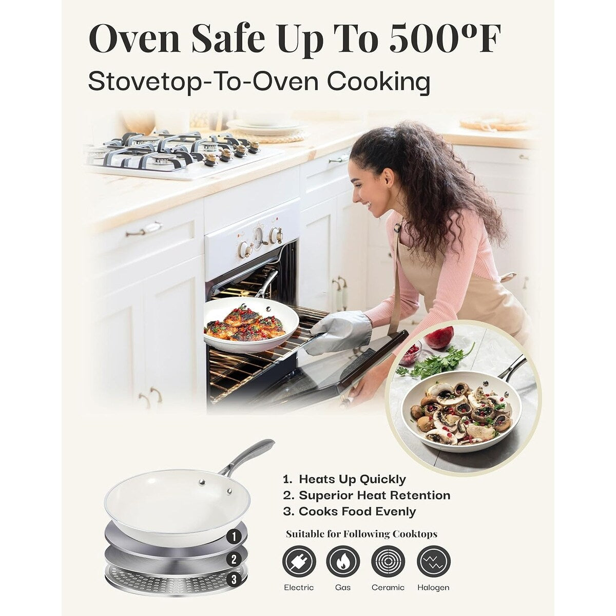 Gotham Steel 10 Heavy Duty Ceramic Nonstick Cream Fry Pan Skillet Stay Cool Handles