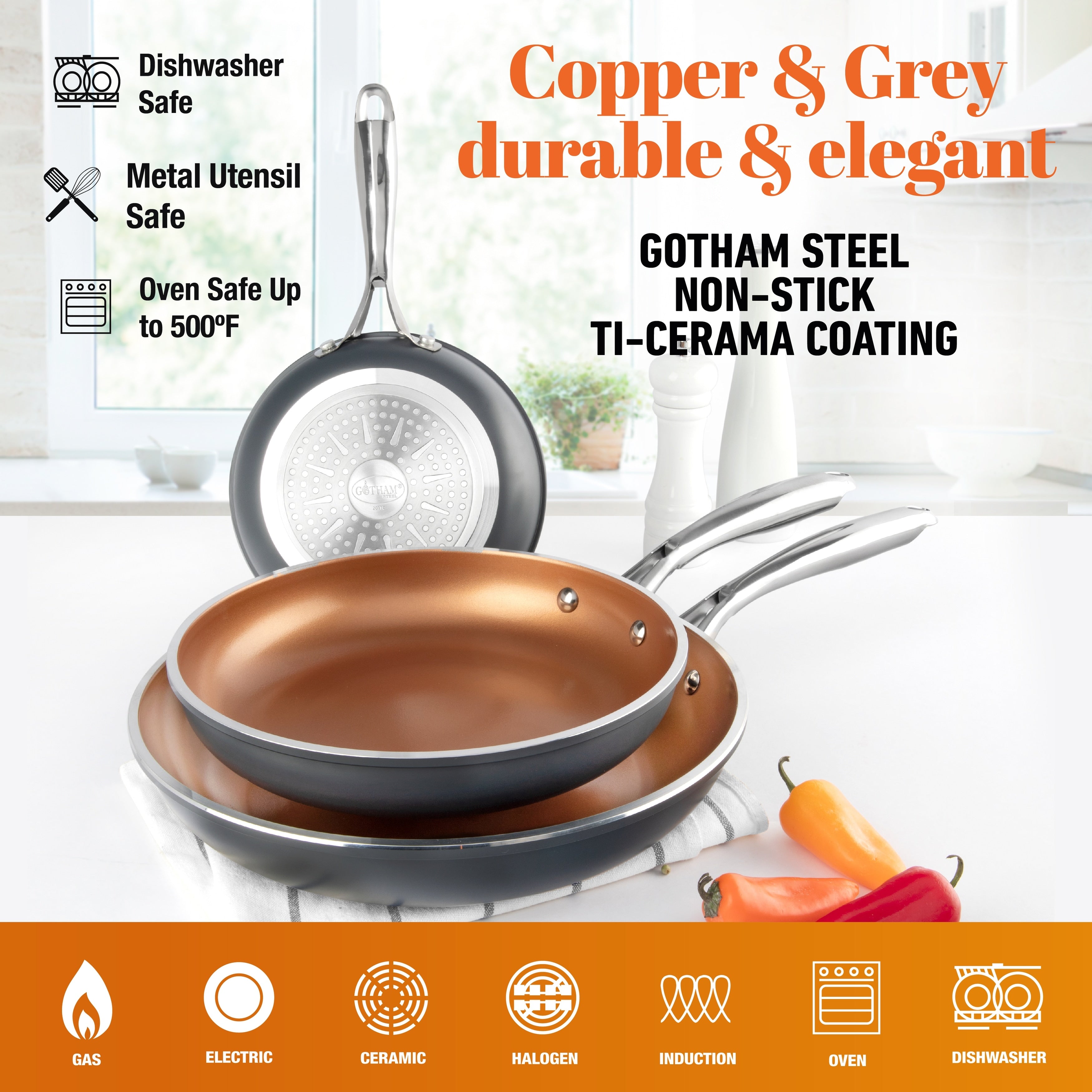 Gotham Steel Diamond Nonstick Frying Pan 3 Piece Set 8 10 12 Ceramic Cookware