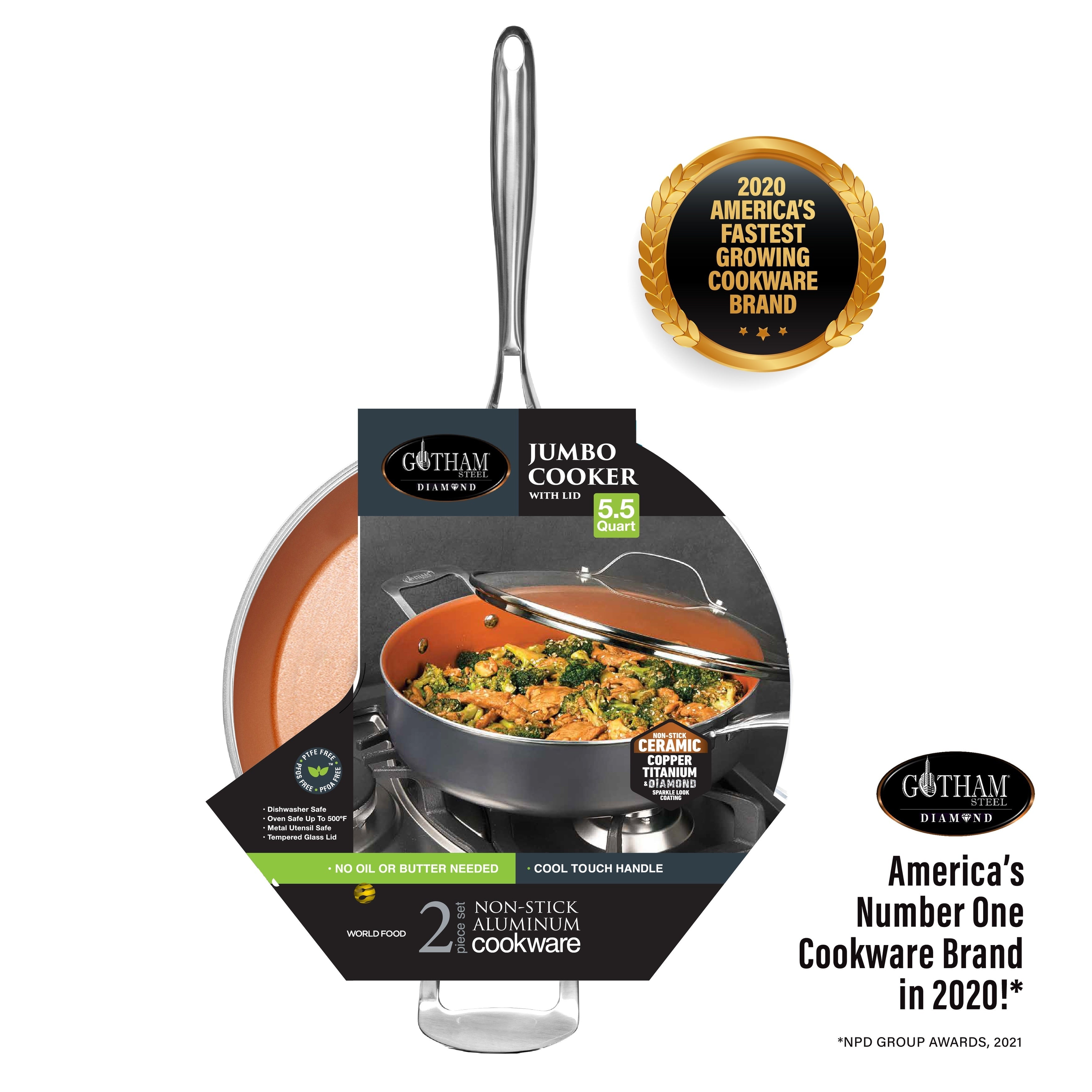 Gotham Steel 5.5 QT Nonstick Jumbo Cooker with Glass Lid