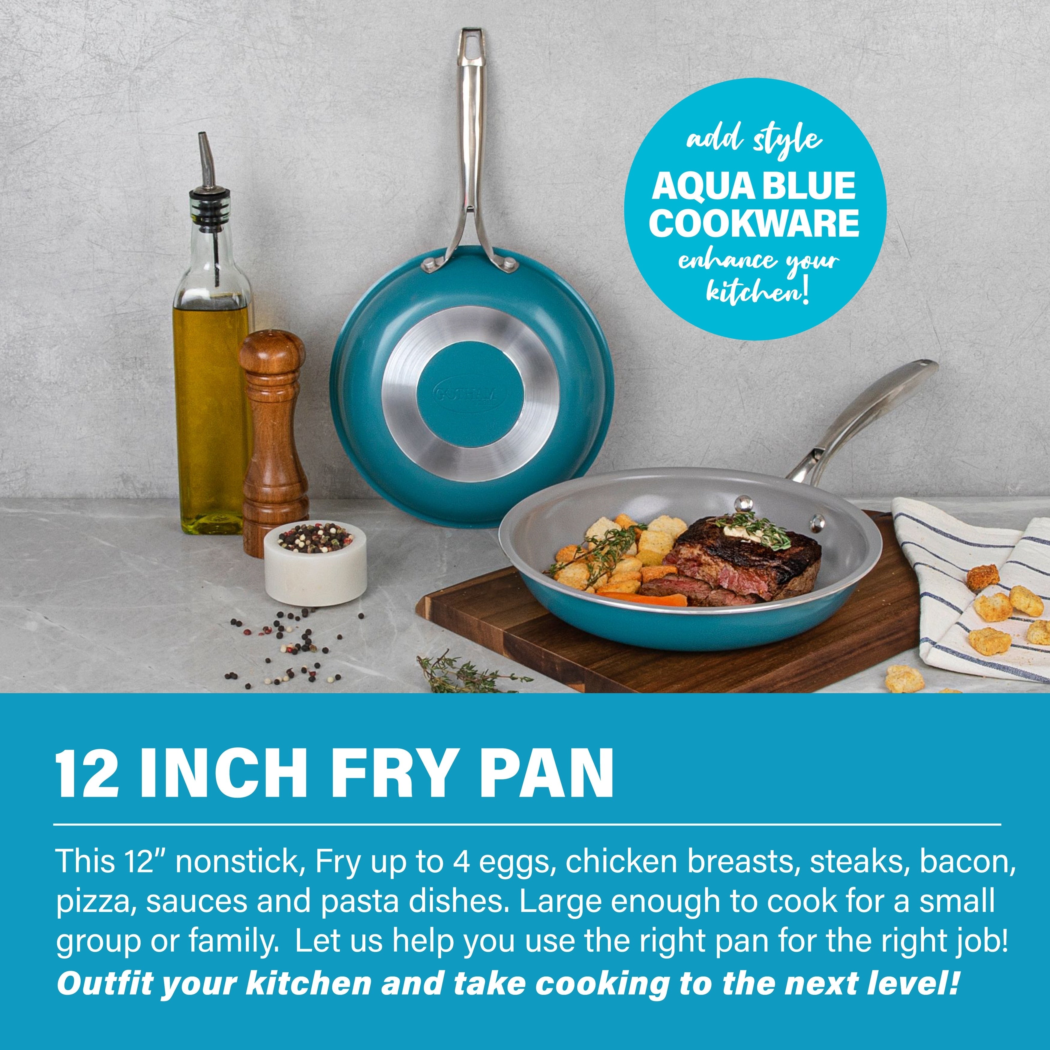 Gotham Steel Aqua Blue 12 Nonstick Fry Pan with Stay Cool Handle