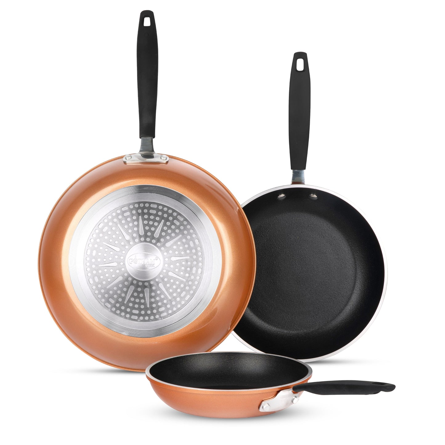 Gotham Steel Copper Cast Textured 3 Pack Nonstick Fry Pan Set - 8'' 10'' and 12''