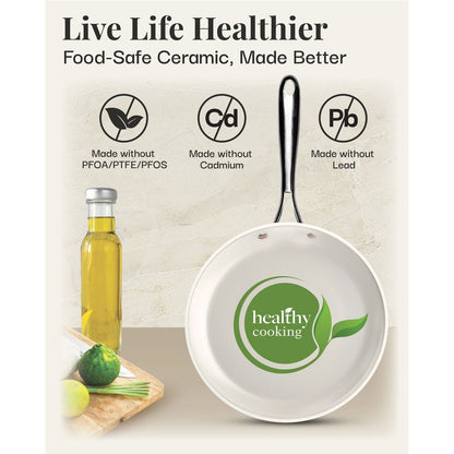 Gotham Steel Cream 12'' Ultra Nonstick Ceramic Fry Pan with Stay Cool Handle