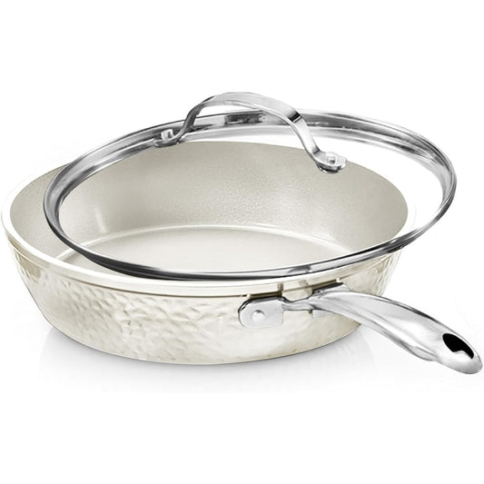 Gotham Steel Hammered Cream 10 Ceramic Nonstick Fry Pan with Lid