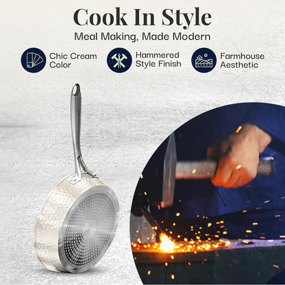 Gotham Steel Hammered Cream 10 Ceramic Nonstick Fry Pan with Lid