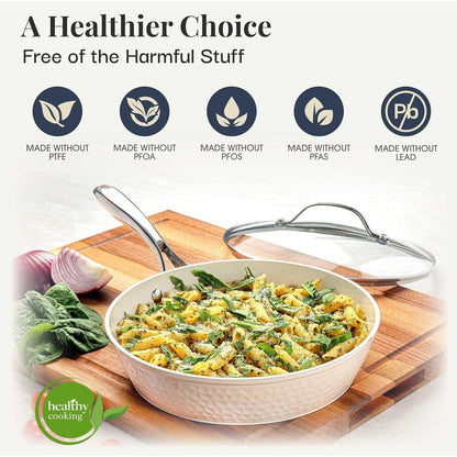 Gotham Steel Hammered Cream 10 Ceramic Nonstick Fry Pan with Lid
