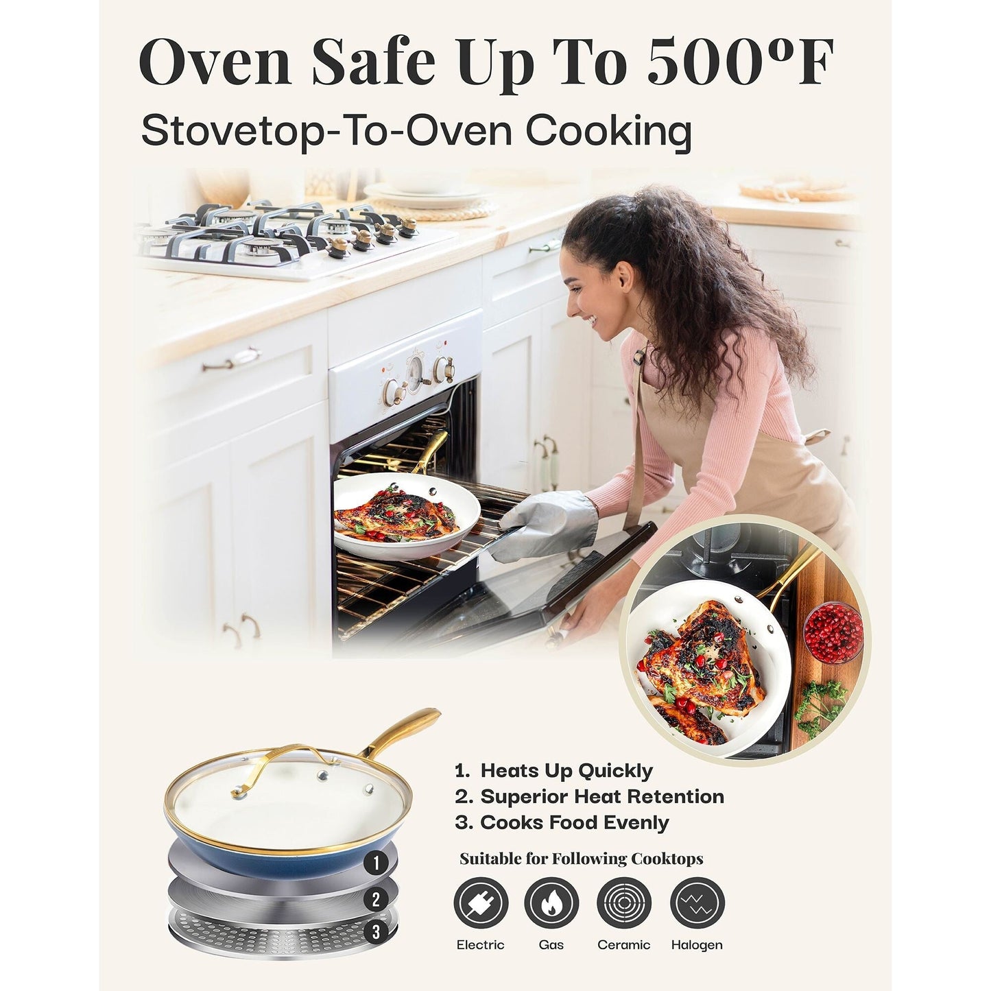 Gotham Steel Navy 12'' Ultra Nonstick Ceramic Fry Pan with Stay Cool Handle Cookware