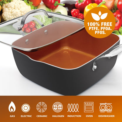 Gotham Steel Nonstick Deep Fry Pan 11 Square Pan 6.5 Qt with Lid
