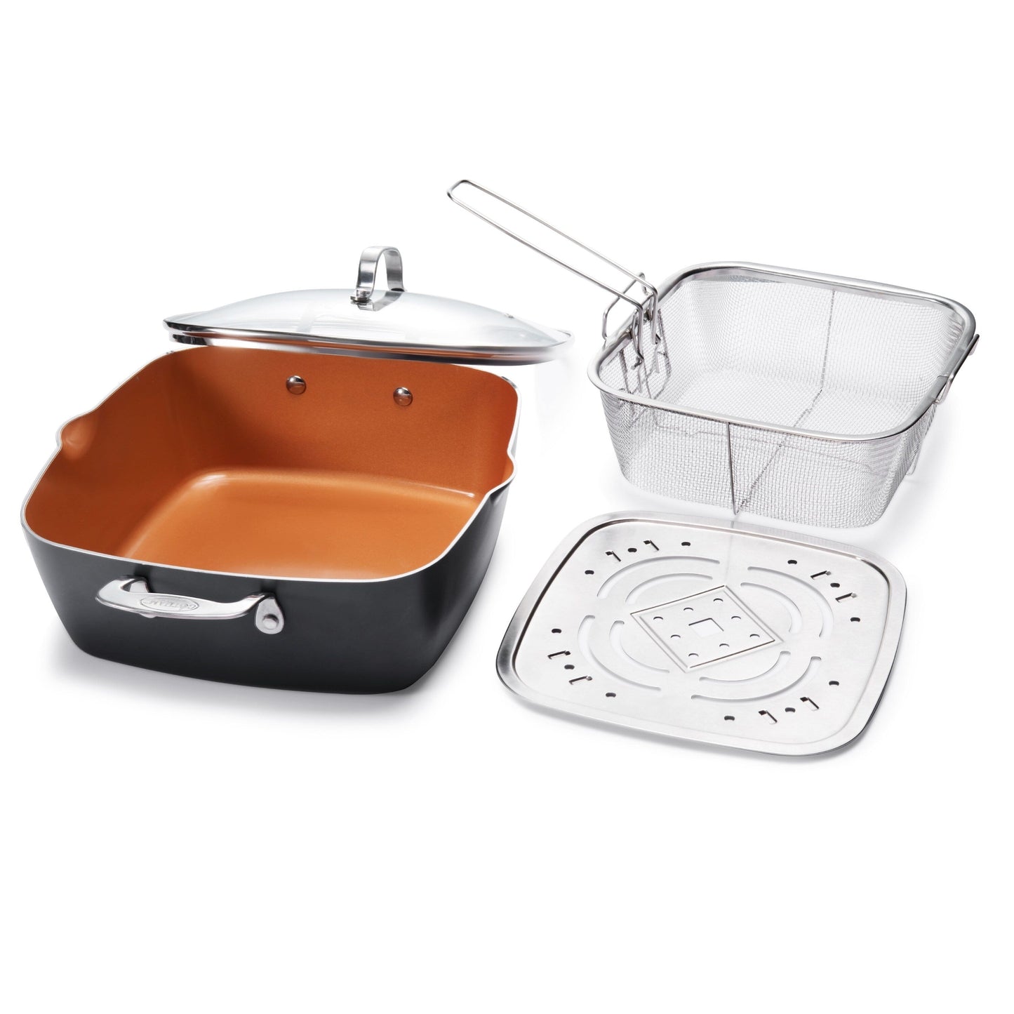 Gotham Steel Nonstick Deep Fry Pan 11 Square Pan 6.5 Qt with Lid