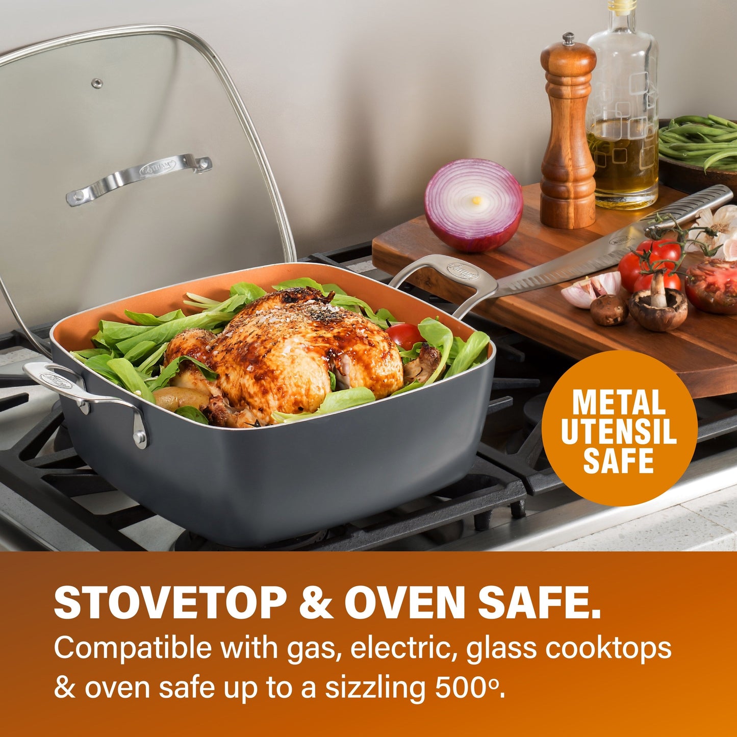 Gotham Steel Nonstick Deep Fry Pan 11 Square Pan 6.5 Qt with Lid