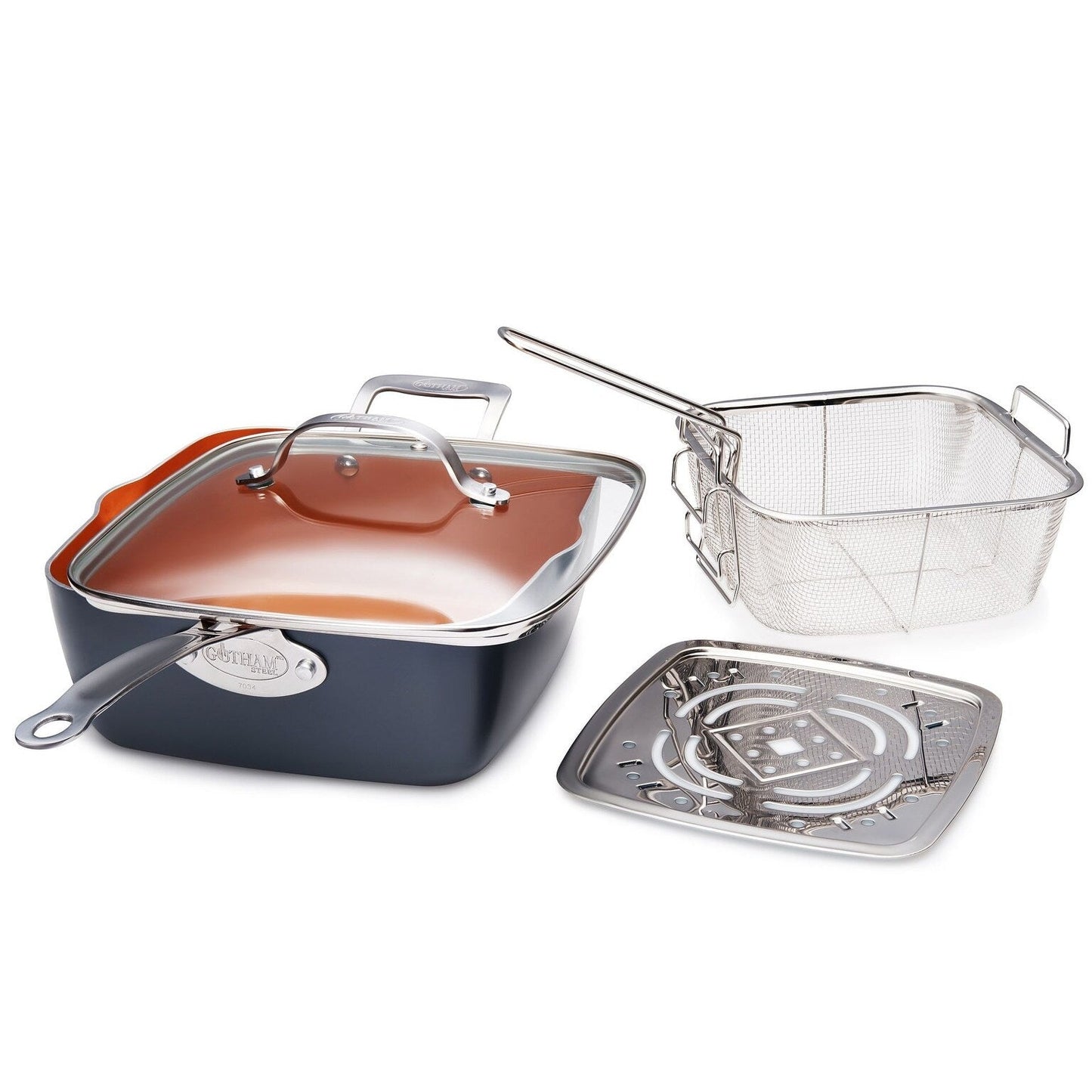 Gotham Steel Nonstick Deep Fry Pan 11 Square Pan 6.5 Qt with Lid