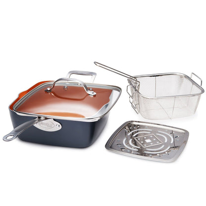Gotham Steel Nonstick Deep Fry Pan 11 Square Pan 6.5 Qt with Lid