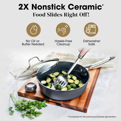 Gotham Steel Pro Ultra Ceramic 2X Nonstick 4 Qt Deep Sauté Pan with Lid Cookware