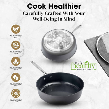 Gotham Steel Pro Ultra Ceramic 2X Nonstick 4 Qt Deep Sauté Pan with Lid Cookware