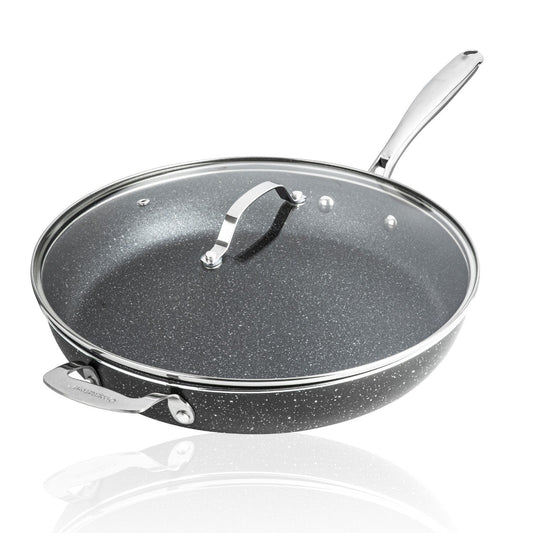 Granitestone 14 Nonstick Family Fry Pan with Helper Handle and Glass Lid