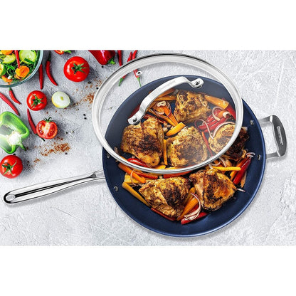 Granitestone Diamond Nonstick Frying Pan 14 Large Skillet with Lid Helper Handle Cookware, Blue