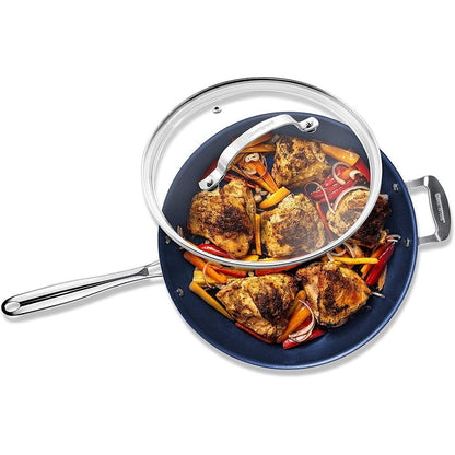 Granitestone Diamond Nonstick Frying Pan 14 Large Skillet with Lid Helper Handle Cookware, Blue