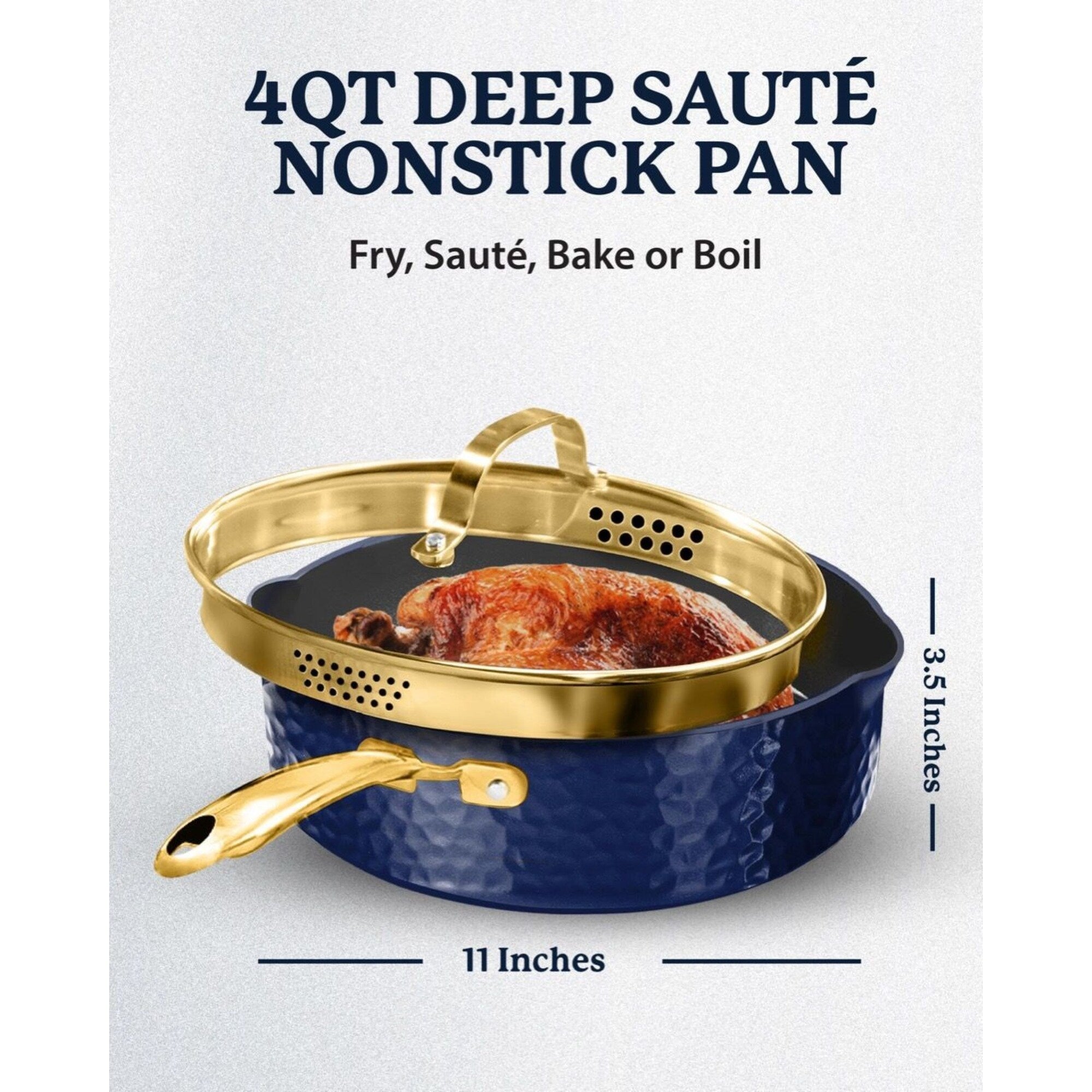 Granitestone Charleston 4 Qt Hammered Nonstick Navy Saute Pan with Lid