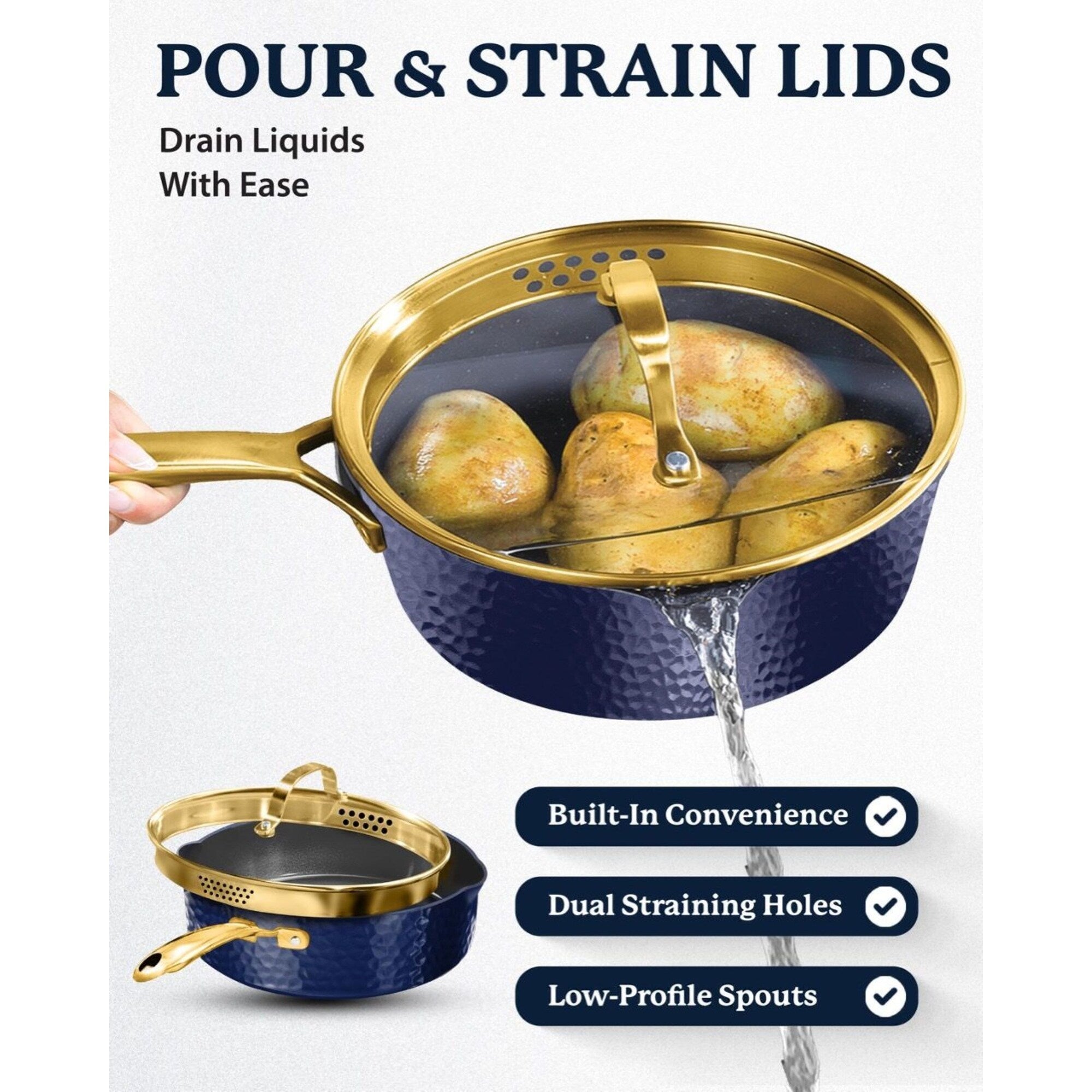 Granitestone Charleston 4 Qt Hammered Nonstick Navy Saute Pan with Lid