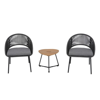 Gray Woven Rope Bistro Set-3-Piece Patio Chairs with Seat Pads