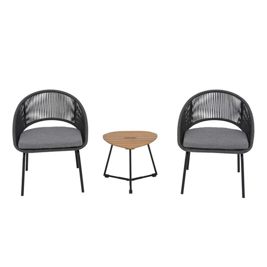 Gray Woven Rope Bistro Set-3-Piece Patio Chairs with Seat Pads